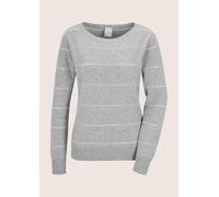 Longpullover MADELEINE "Strickpullover Luxuriöser Kaschmirpullover mit Ajour-Muster", Damen, Gr. 44, grau (silbergrau, wollweiß, melange), Obermaterial: 90% Schurwolle WV. 10% Kaschmir WS., Pullover L