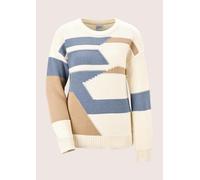 Longpullover MADELEINE "Strickpullover Moderner Baumwollpullover mit grafischem Muster", Damen, Gr. 40/42, blau (rauchblau, wollweiß, tabakbraun), Obermaterial: 50% Baumwolle CO. 50% Polyacryl PAN., M