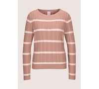 Longpullover MADELEINE "Strickpullover Moderner Baumwollpullover mit Zopfmuster und Ringel-Design", Damen, Gr. 34, weiß (blassrosa, wollweiß), Obermaterial: 100% Baumwolle CO., Modern, Pullover Longpu