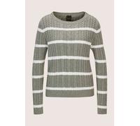 Longpullover MADELEINE "Strickpullover Moderner Baumwollpullover mit Zopfmuster und Ringel-Design", Damen, Gr. 44/46, weiß (graphit, melange, wollweiß), Obermaterial: 100% Baumwolle CO., Modern, Pullo
