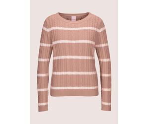 Longpullover MADELEINE "Strickpullover Moderner Baumwollpullover mit Zopfmuster und Ringel-Design", Damen, Gr. 44/46, weiß (blassrosa, wollweiß), Obermaterial: 100% Baumwolle CO., Modern, Pullover Lon