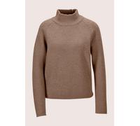 Longpullover MADELEINE "Strickpullover Moderner Glattstrickpullover mit Stehkragen", Damen, Gr. 36/38, braun (berber, melange), Obermaterial: 64% Wolle mw. 19% Polyamid PA. 9% Polyacryl PAN. 6% metall