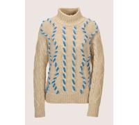 Longpullover MADELEINE "Strickpullover Modischer Grobstrickpullover mit Folklore-Elementen", Damen, Gr. 34, beige (caramel, melange, bleu), Obermaterial: 40% Polyacryl PAN. 30% Alpaka WP. 30% Polyamid