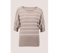 Longpullover MADELEINE "Strickpullover Ringelpullover im maritimen Look", Damen, Gr. 36, weiß (perlweiß, cappuccino), Obermaterial: 100% Baumwolle CO., Pullover Longpullover (34610613-36) perlweiß, ca