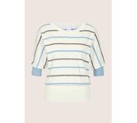 Longpullover MADELEINE "Strickpullover Ringelpullover mit Glanzgarn", Damen, Gr. 48, weiß (weiß, himmelblau, multicolor), Obermaterial: 98% Baumwolle CO (CMIA). 2% metallisierte Fasern MTF., Modern, P