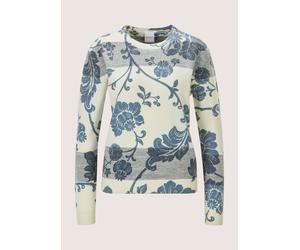 Longpullover MADELEINE "Strickpullover Rundhals-Pullover im Muster-Mix", Damen, Gr. 40/42, weiß (wollweiß, marine, multicolor), Obermaterial: 52% Polyester PES. 48% Wolle WO., Modern, normal, Pullover
