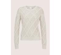 Longpullover MADELEINE "Strickpullover Stilvoller Grobstrickpullover mit Ajour-Muster", Damen, Gr. 40/42, weiß (perlweiß), Obermaterial: 50% Polyacryl PAN. 30% Polyester PES. 10% metallisierte Fasern