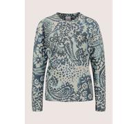 Longpullover MADELEINE "Strickpullover Stilvoller Printpullover mit floralem Muster", Damen, Gr. 36/38, blau (marine, bleu, multicolor), Modern, hoch geschlossener Ausschnitt, Pullover Longpullover, A