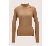 Longpullover MADELEINE "Strickpullover Stilvoller Viskosepullover mit edlen Broschen", Damen, Gr. 40/42, braun (caramel), Obermaterial: 65% Viskose CV. 35% Polyamid PA., Modern, Pullover Longpullover,