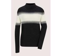 Longpullover MADELEINE "Strickpullover Stilvoller Winterpullover mit Blockstreifen", Damen, Gr. 40/42, schwarz (schwarz, wollweiß), Obermaterial: 45% Viskose CV. 25% Polyamid PA. 20% Polyester PES. 10