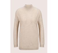 Longpullover MADELEINE "Strickpullover Stilvoller Wollpullover mit Stehkragen", Damen, Gr. 44/46, weiß (cappuccino, wollweiß, melange), Obermaterial: 100% Schurwolle WV., Modern, normal, Pullover Long