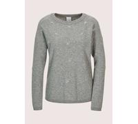 Longpullover MADELEINE "Strickpullover Winterpullover mit edlen Ziersteinen", Damen, Gr. 40/42, silber (graphit, melange, silberfarben), Obermaterial: 45% Wolle mw. 30% Kaschmir WS. 15% Viskose CV. 10