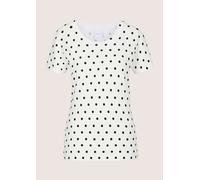 Longpullover MADELEINE "Strickshirt Glattstrickpullover mit Punkte-Print", Damen, Gr. 40/42, weiß (weiß, schwarz), Obermaterial: 71% Viskose CV. 29% Polyamid PA., Modern, gerade, Pullover Longpullover