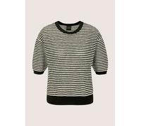 Longpullover MADELEINE "Wollpullover Sommerpullover mit Streifenmuster", Damen, Gr. 40/42, schwarz (schwarz, wollweiß), Obermaterial: 85% Wolle mw. 15% Polyester PES., Modern, gerade, Pullover Longpul