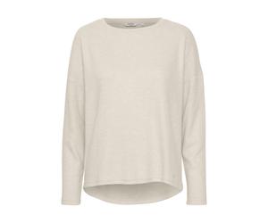 Longpullover OXMO "Sweatshirt OXSanne", Damen, Gr. M, beige (cement melange), Obermaterial: 53% Polyester PES. 46% Viskose CV. 1% Elasthan EL., Sweatshirts Longpullover (71589658-M) cement melange