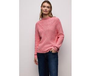 Longpullover STREET ONE, Damen, Gr. 34, rosa (striking coral), Web, 100% Baumwolle, unifarben, comfort fit normal, Rundhals, Bündchen, Pullover Longpullover, mit Strick-Detail (13719828-34) striking c