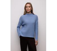 Longpullover STREET ONE, Damen, Gr. 36, blau (frosted blau), Web, 60% Baumwolle, 40% Polyacryl, unifarben, comfort fit normal, Rundhals, Bündchen, Pullover Longpullover, mit Struktur (62283440-36) fro
