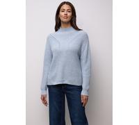 Longpullover STREET ONE, Damen, Gr. 38, blau (frosted blau), Web, 100% Baumwolle, unifarben, comfort fit normal, Rundhals, Bündchen, Pullover Longpullover, mit Strick-Detail (39543344-38) frosted blau
