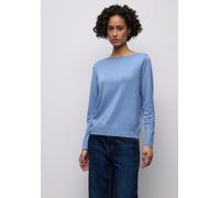 Longpullover STREET ONE, Damen, Gr. 42, blau (bonnet blau meliert), Stoff, 86% Viskose, 14% Polyester, unifarben, comfort fit normal, U-Boot-Ausschnitt, Bündchen, Pullover Longpullover, mit Strick-Det