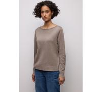 Longpullover STREET ONE, Damen, Gr. 42, mocha glow meliert, Stoff, 86% Viskose, 14% Polyester, unifarben, comfort fit normal, U-Boot-Ausschnitt, Bündchen, Pullover Longpullover, mit Strick-Detail (240