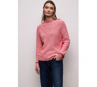 Longpullover STREET ONE, Damen, Gr. 42, rosa (striking coral), Web, 100% Baumwolle, unifarben, comfort fit normal, Rundhals, Bündchen, Pullover Longpullover, mit Strick-Detail (13719828-42) striking c