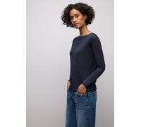 Longpullover STREET ONE, Damen, Gr. 42, tiefblau, Stoff, 86% Viskose, 14% Polyester, unifarben, comfort fit normal, U-Boot-Ausschnitt, Bündchen, Pullover Longpullover, mit Strick-Detail (54580660-42) 