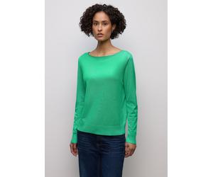 Longpullover STREET ONE, Damen, Gr. 44, arcadia grün, Stoff, 86% Viskose, 14% Polyester, unifarben, comfort fit normal, U-Boot-Ausschnitt, Bündchen, Pullover Longpullover, mit Strick-Detail (96263165-