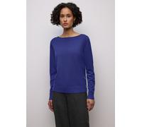Longpullover STREET ONE, Damen, Gr. 44, blau (amparo blau), Stoff, 86% Viskose, 14% Polyester, unifarben, comfort fit normal, U-Boot-Ausschnitt, Bündchen, Pullover Longpullover, mit Strick-Detail (284