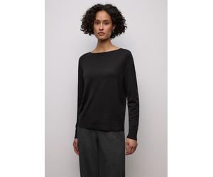 Longpullover STREET ONE, Damen, Gr. 44, schwarz, Stoff, 86% Viskose, 14% Polyester, unifarben, comfort fit normal, U-Boot-Ausschnitt, Bündchen, Pullover Longpullover, mit Strick-Detail (34482118-44) s