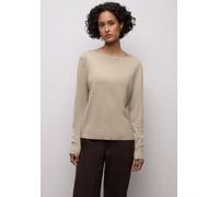 Longpullover STREET ONE, Damen, Gr. 46, beige (cotton beige), Stoff, 86% Viskose, 14% Polyester, unifarben, comfort fit normal, U-Boot-Ausschnitt, Bündchen, Pullover Longpullover, mit Strick-Detail (7