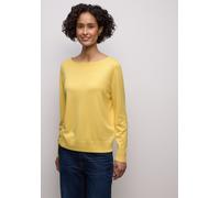 Longpullover STREET ONE, Damen, Gr. 46, bloom gelb, Stoff, 86% Viskose, 14% Polyester, unifarben, comfort fit normal, U-Boot-Ausschnitt, Bündchen, Pullover Longpullover, mit Strick-Detail (84072257-46