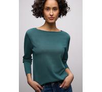 Longpullover STREET ONE, Damen, Gr. 46, grün (mediterra grün), Stoff, 86% Viskose, 14% Polyester, unifarben, comfort fit normal, U-Boot-Ausschnitt, Bündchen, Pullover Longpullover, mit Strick-Detail (