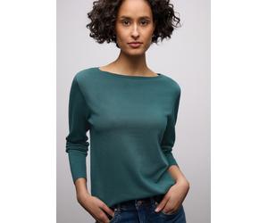 Longpullover STREET ONE, Damen, Gr. 46, mediterra grün, Stoff, 86% Viskose, 14% Polyester, unifarben, comfort fit normal, U-Boot-Ausschnitt, Bündchen, Pullover Longpullover, mit Strick-Detail (4473236