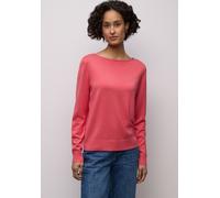 Longpullover STREET ONE, Damen, Gr. 46, rosa (striking coral), Stoff, 86% Viskose, 14% Polyester, unifarben, comfort fit normal, U-Boot-Ausschnitt, Bündchen, Pullover Longpullover, mit Strick-Detail (