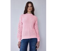 Longpullover STREET ONE STUDIO, Damen, Gr. 36, rosa (tea rose), Web, 60% Baumwolle, 40% Polyacryl, unifarben, comfort fit normal, Rundhals, Bündchen, Pullover Longpullover, mit Strick-Detail (84815406