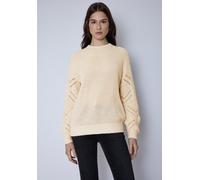 Longpullover STREET ONE STUDIO, Damen, Gr. 40, beige (soft beige), Web, 60% Baumwolle, 40% Polyacryl, unifarben, comfort fit normal, Rundhals, Bündchen, Pullover Longpullover, mit Strick-Detail (68819