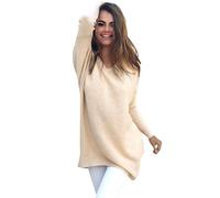 Longpullover Strick Strickpullover Damen Oversize Lange Pullover V Ausschnitt Frauen Pullis Sweater Strickpullis Damen Longpullis Winterpullover Long Pullover Kleid Winterpulli Damenpulli Aprikose S