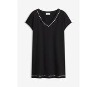 Longshirt BONPRIX, Damen, Gr. 36/38 (S), schwarz (schwarz, silber), Obermaterial: 95% Baumwolle, 5% Elasthan, bequem, Shirts Longshirt, bequeme Passform, mit Nietenapplikation, Kurzarm-Design (9882674