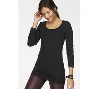 Longshirt AJC, Damen, Gr. 40, schwarz, Jersey, Obermaterial: 95% Baumwolle, 5% Elasthan. Spitze: 95% Polyester, 5% Elasthan, unifarben, Basic, sehr figurbetont, Rundhals, ohne Bündchen, Shirts Longshi