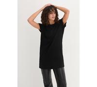 Longshirt BONPRIX, Damen, Gr. 32/34 (XS), schwarz, Jersey, Obermaterial: 100% Baumwolle, unifarben, bequem ca. Mitte Oberschenkel, Rundhals, mit Umschlag Umschlagsaum, Shirts Longshirt, bequeme Passfo