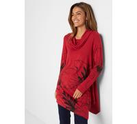 Longshirt BONPRIX, Damen, Gr. 36/38 (S), rot (abendrot, schwarz), Obermaterial: 95% Viskose, 5% Elasthan, figurumspielend, Shirts Longshirt, Longshirt mit Rollkragen (50078555-36)