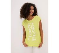Longshirt BONPRIX, Damen, Gr. 36/38 (S), zitrusgelb, Obermaterial: 100% Baumwolle, slim fit, Shirts Longshirt, aus Baumwolle, mit modischem Druck, Slim Fit, Kurzarm-Design (46165541-36) zitrusgelb