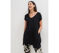 Longshirt BONPRIX, Damen, Gr. 40/42 (M), schwarz, Jersey, Obermaterial: 95% Viskose, 5% Elasthan, unifarben, A-Linie ca. Mitte Oberschenkel, tiefer Rundhals, Shirts Longshirt, A-Linie Passform, mit Ei