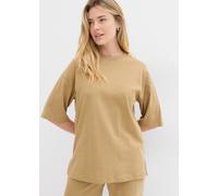 Longshirt BONPRIX, Damen, Gr. 44/46 (L), beige (khakibraun), Interlock, Obermaterial: 100% Baumwolle, unifarben, oversize Po-bedeckend, Rundhals, weit, Shirts Longshirt, Oversized Schnitt, Halbarm, fü