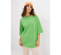 Longshirt BONPRIX, Damen, Gr. 44/46 (L), grün (kleegrün), Interlock, Obermaterial: 100% Baumwolle, oversize Po-bedeckend, Rundhals, weit, Shirts Longshirt, Oversized Schnitt, Halbarm, für Frühling und