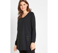 Longshirt BONPRIX, Damen, Gr. 44/46 (L), schwarz, Obermaterial: 100% Baumwolle, A-Linie, Shirts Longshirt, A-Linie, mit dekorativen Knöpfen, aus Baumwolle, Casual Stil (15412963-44) schwarz