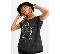 Longshirt BONPRIX, Damen, Gr. 44/46 (L), schwarz (schwarz bedruckt), Obermaterial: 50% Polyester, 50% Viskose, schmal, Shirts Longshirt, Longshirt aus softem Viskose-Mix (28902461-44) schwarz bedruckt