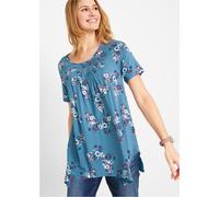 Longshirt BONPRIX, Damen, Gr. 48/50 (XL), blau (jeansblau bedruckt), Obermaterial: 95% Viskose, 5% Elasthan, Ballonform, Shirts Longshirt (63604508-48)