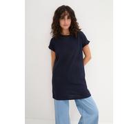 Longshirt BONPRIX, Damen, Gr. 48/50 (XL), dunkelblau, Jersey, Obermaterial: 100% Baumwolle, unifarben, bequem ca. Mitte Oberschenkel, Rundhals, mit Umschlag Umschlagsaum, Shirts Longshirt, bequeme Pas