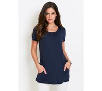 Longshirt BONPRIX, Damen, Gr. 56/58 (XXXL), blau (dunkelblau), Jersey, Obermaterial: 64% Polyester, 32% Viskose, 4% Elasthan, unifarben, figurumspielend Po-bedeckend, Rundhals, Shirts Longshirt, figur